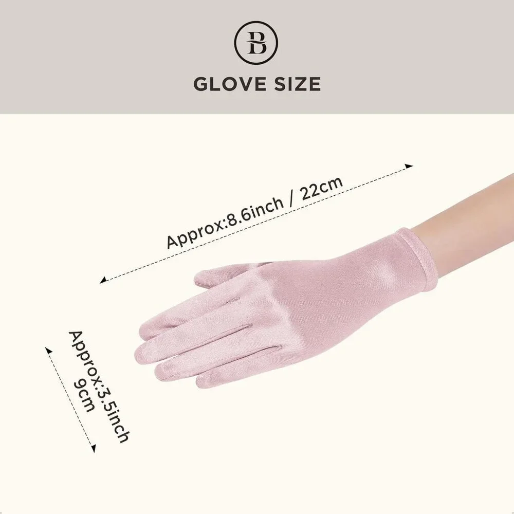 Women's Short Pink Satin Silk Gloves Banquet Wedding Party Costume Accessories